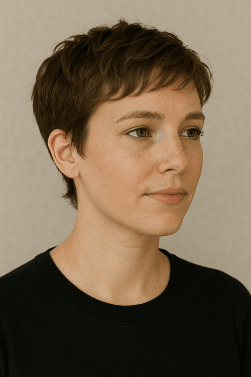 Grown-out pixie cut at Ekbatan Hair Salon in North Vancouver – low-maintenance, stylish option with added length and softness. 